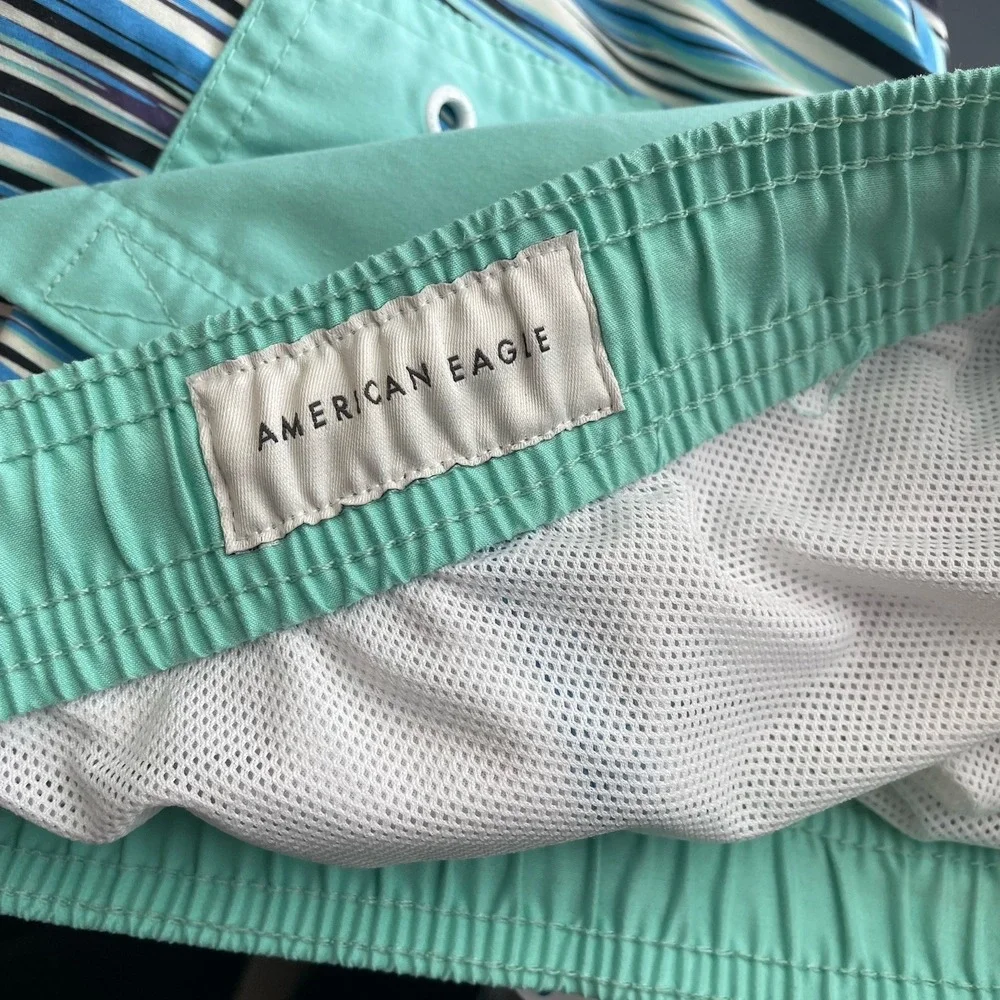 American Eagle‎ Swim Trunks Mens (S) Mesh lining Dot Stripes Print Drawstring